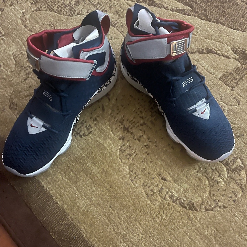 Nike LeBron 4 Blue and Red High-Top Sneakers with Velcro Strap